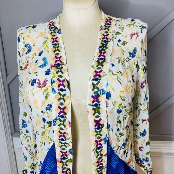 🚨Final Sale Soft Surroundings Open Front Kimono Sheer Cardigan Embroidered M - Picture 5 of 12